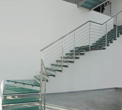 SS Square Baluster Glass Step
Horizontal SS Pipe Stair Railing