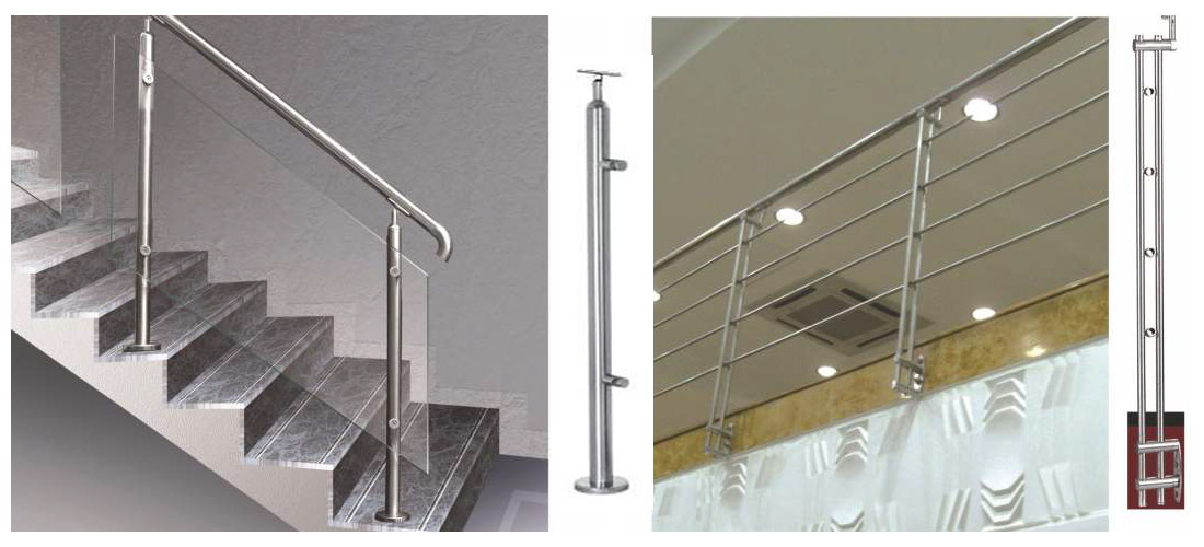 SS & Wood Handrail Glass Frame Modular railing design